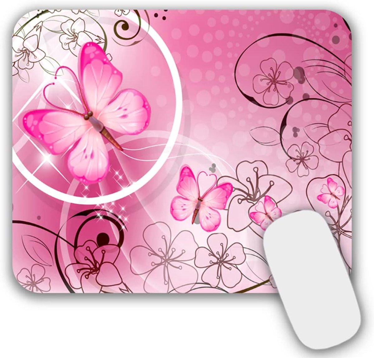 SnelShoppen - Kleine Roze Muismat voor Kantoor - Anti-slip, Kleurvol Motief, Geschikt voor Werk en Gaming, 24x20cm Lycra Surface