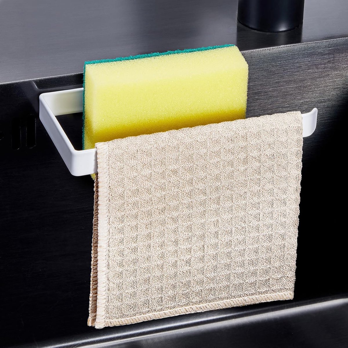 SnelShoppen - Sponge Holder Sink, Zelfklevende Keuken Caddy, RVS Afwasdoekhouder voor Spons, Keukenaccessoire, Compact en Ruimtebesparend (Wit)