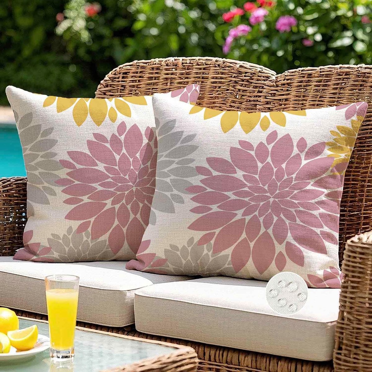 SnelShoppen - Waterdichte Kussenhoezen voor Sofa Buiten 50 x 50 cm Roze Abstracte Dahlia Lente Vierkant Modern Decoratief Set van 2 voor Tuin en Slaap