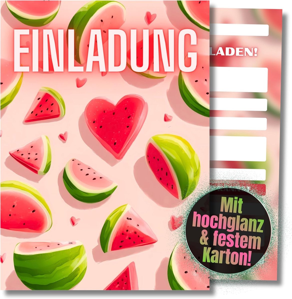 SnelShoppen - 12 Watermeloen Verjaardagsuitnodigingen voor Kinderen, DIN A6, Smudge-proof, Perfect voor Zomerfeestjes, Picnics en Tienerverjaardagen