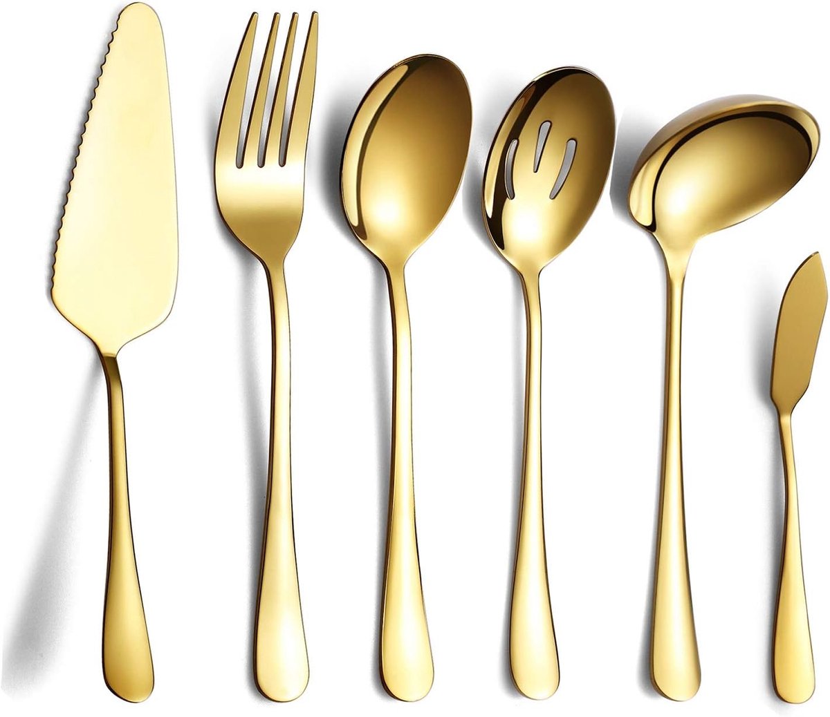SnelShoppen - 6-delige Gouden Serveer Set - RVS Tafelgerei - Inclusief Taartserver, Soeplepel, Slotted Serveerschep, Koudvleesvork, Boterhammes - Eleg