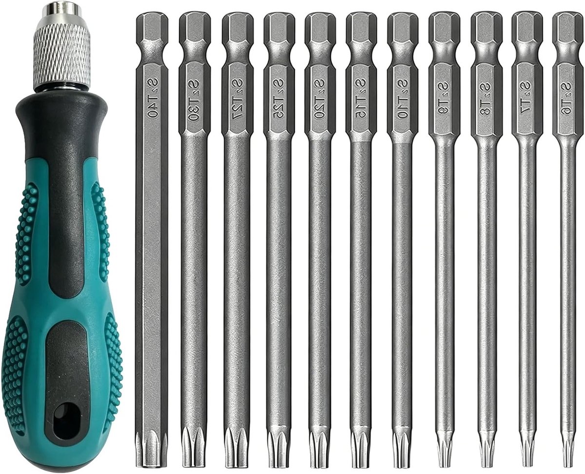 Complete Torx-schroevendraaierset van 12 stuks, T6-T40, 100 mm, magnetisch, geschikt voor accuschroevendraaiers en precisiewerk