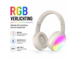 Aura RGB Bluetooth Koptelefoon - Over-Ear - Bluetooth 5.3 - 40 mm Deep Bass - Tot 25 uur Batterij - USB-C - AUX - Wit