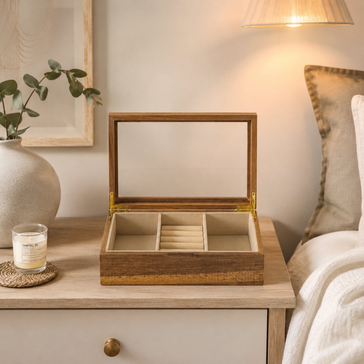 CALICOSY - Houten sieradenkistje van acaciahout en glas B24 cm- LIA
