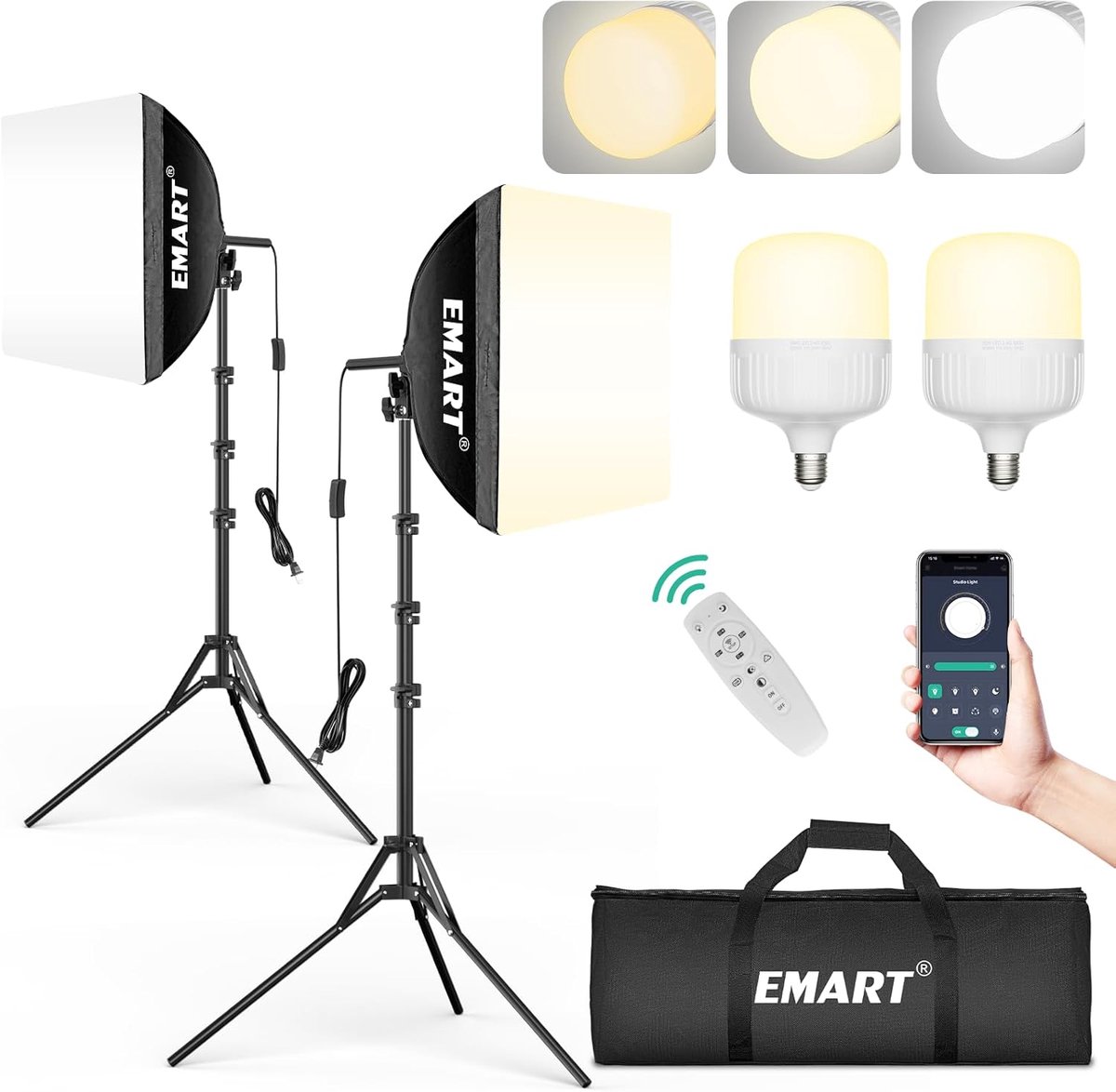 SnelShoppen - Softbox Photo Studio Set 40x40 cm, 2x50W LED Studio Verlichting, 3000-6000K Soft Box voor Professionele Fotografie, Video, Portraits, Fo