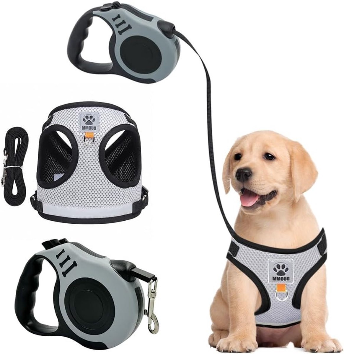 Verstelbaar kattenharnas met reflecterende riem, ademend gaasdoek, anti-uitslag, ideaal voor buitenwandelingen met katten en puppy's