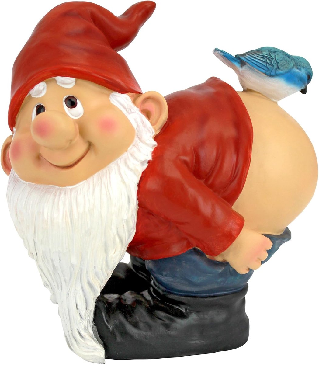 SnelShoppen - Tuinbeeld Loonie Moonie Dwarf, 15.2 x 19 x 20.3 cm, Handgemaakt van Echt Grind, Humoristisch Tuinbeeld voor Buiten, Perfect als Gag Cade