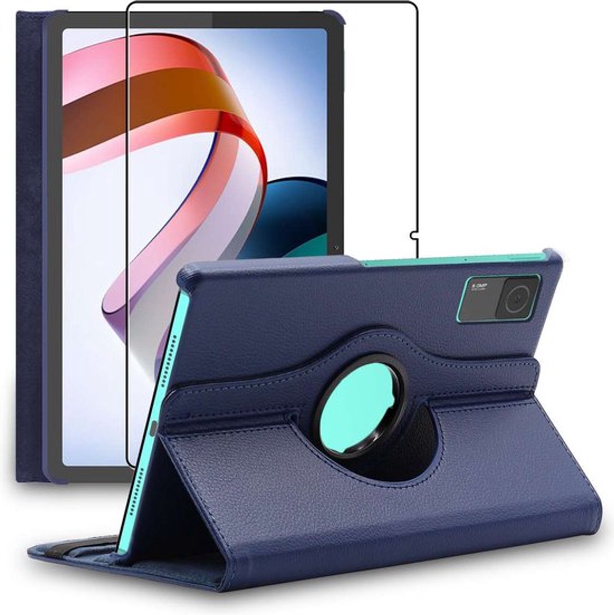 ebestStar - Hoes geschikt voor Xiaomi Redmi Pad, Roterende Etui, Case, 360° Draaibaar hoesje, Donkerblauw + Gehard Glas