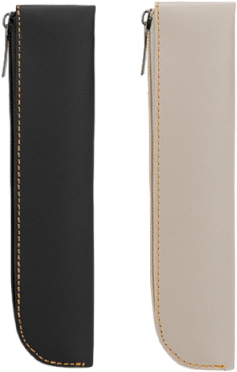 SnelShoppen - Premium lederen etui set van 2, zwart en gebroken wit, compacte organizer met ritssluiting voor pennen en make-up, ideaal voor school, k