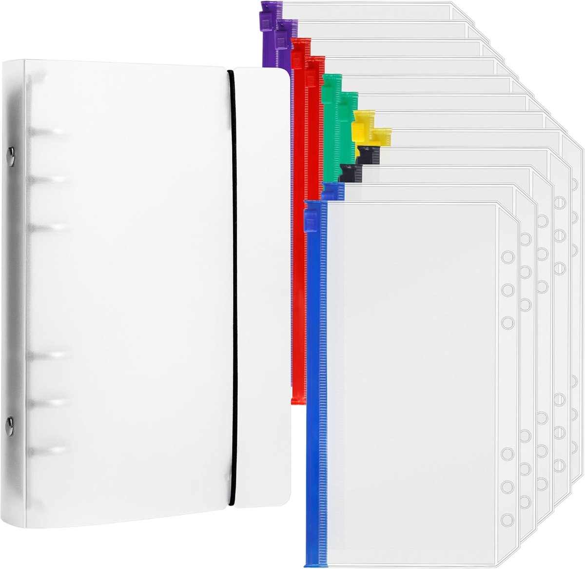 SnelShoppen - Ring Binder A6 met 1 Ringbinder en 12 Multicolor Budget Bladen, Planner Budget Organizer, Geldbeheer, Mat Transparant, Ideaal voor Thuis