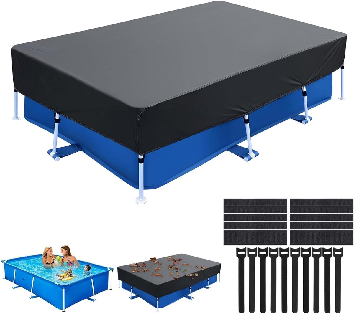 SnelShoppen - Pool Cover Rectangular 220 x 150 cm - Bescherming voor Zwembad - Zomer & Winter - Zonnezeil - Voor Frame Pool 300 x 205 x 30 cm