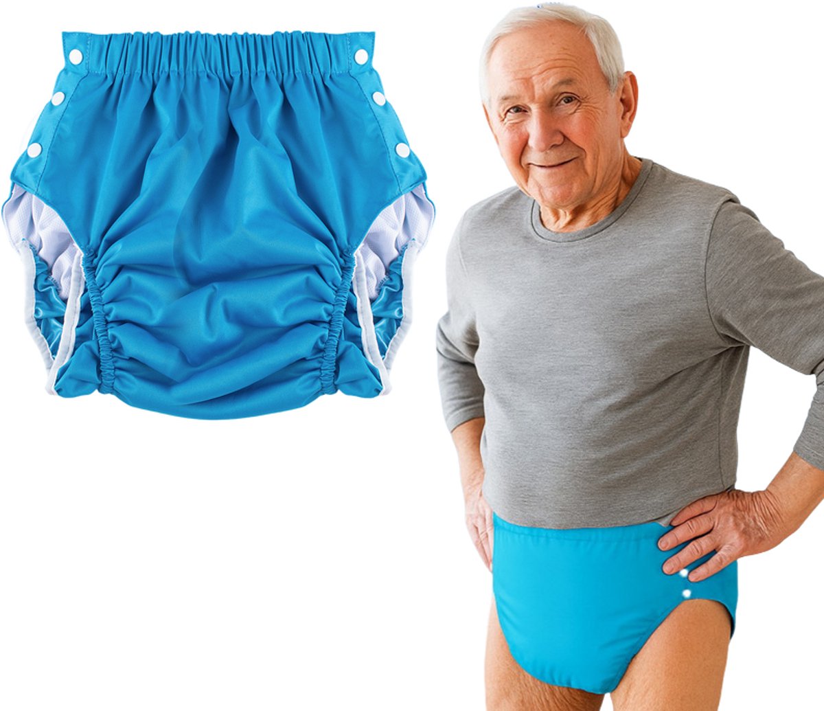 Lekvrije luiers voor volwassenen - 1 stuk stoffen luiers voor volwassenen - Wasbare luierbroekjes - Wasbare luiers voor vrouwen of mannen - Herbruikbare - Waterdichte en lekvrije broekjes voor incontinentiezorg - XX-Large - blauw