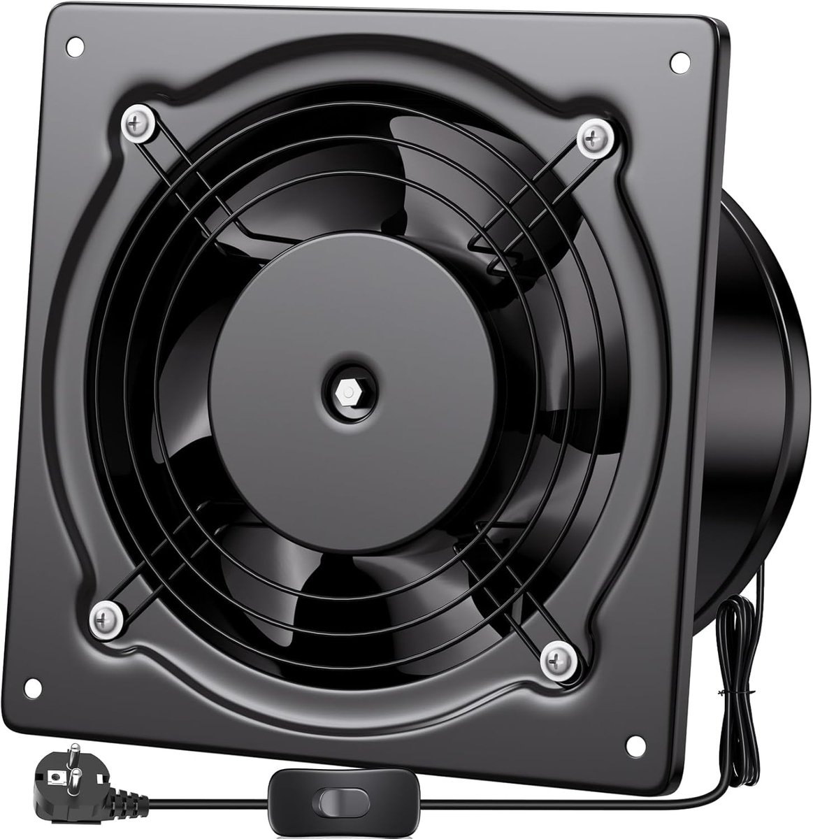 SnelShoppen - 150 mm Ventilator met Schakelaar, Badkamer Ventilator, Metalen Afzuiger 38 W, Inclusief Terugslagklep, Voor Garage en Magazijn, Zwart