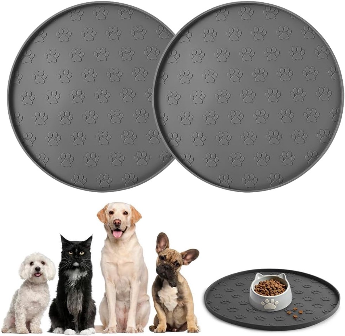 SnelShoppen - Silicone Huisdieren Eet- en Drinkmat, 2 Stuks, Antislip, Waterdicht, Verhoogde Rand, Voorkomt Vlekken, Makkelijk te Reinigen, 27 x 27 cm