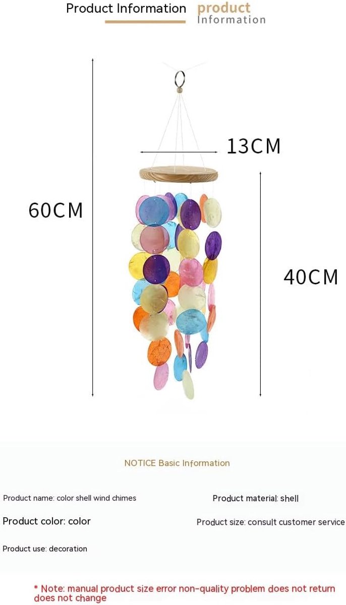 SnelShoppen - Wind Game Boho Dromenvanger Schelpen Windgong 60x40 cm - Capiz Shell Tuindecoratie voor Raam en Woonkamer - Pastel Kleur, Handgemaakt, R