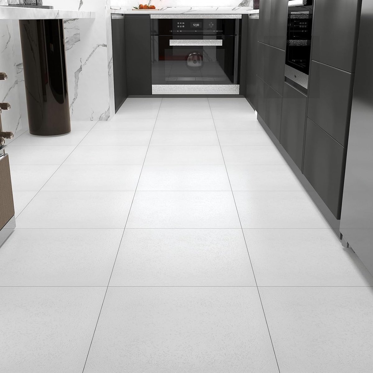 SnelShoppen - 15 Stuks Zelfklevende Witte Vloertegels 30 x 30 cm Waterdicht en Antislip voor Keuken en Badkamer - PVC Vloerstickers Modern en Onderhou