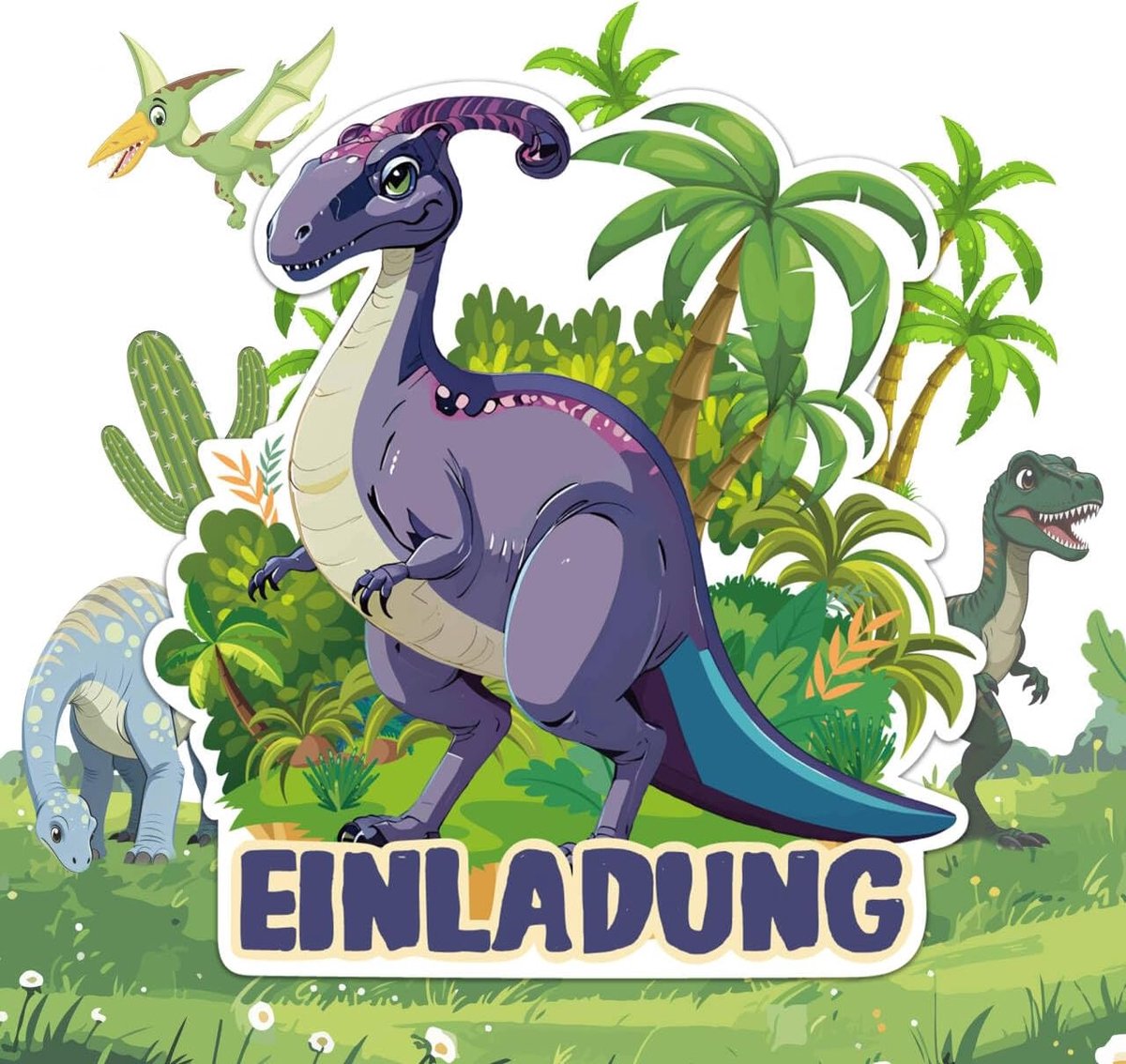 SnelShoppen - 12 x Kinder Verjaardagsuitnodigingen - Paarse Dinosaurus - Uitnodigingen voor Feestjes - Kinderen - Verjaardag - Jongens en Meisjes - 13