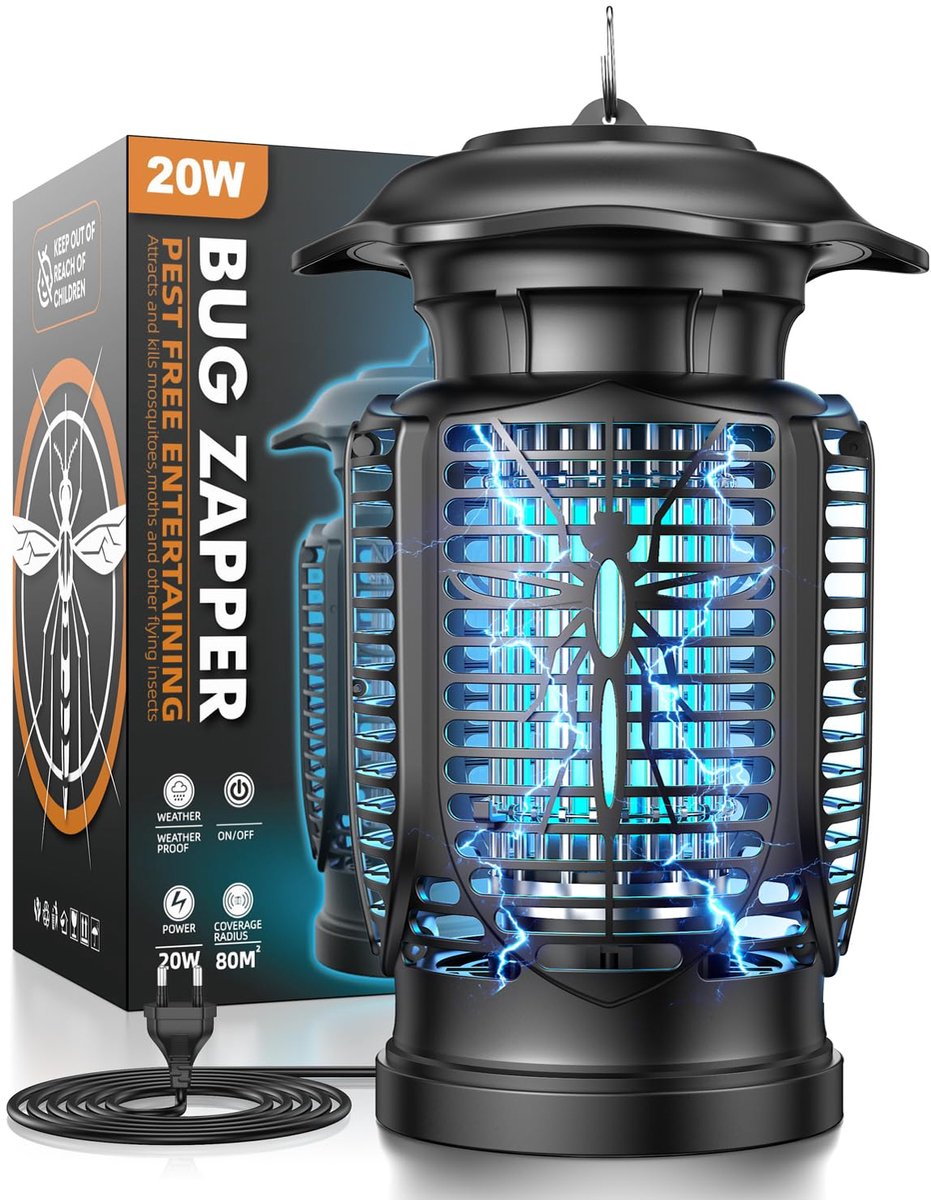 SnelShoppen - Elektrische Insectenverdelger Muggenlamp 20W UV Vliegenval met LED, Effectieve Muggenwerende Bescherming voor Binnen en Buiten, Ideaal v