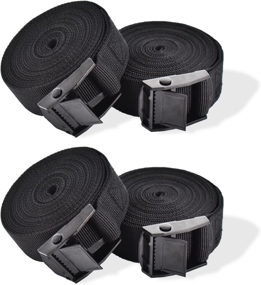 SnelShoppen - 4x Lashing Straps 3m Zwarte Spanbanden Verstelbaar - Ratchet Tension Strap voor Fietsen, Handkarren, Motoren, Trucks, Kayaks, Bagage