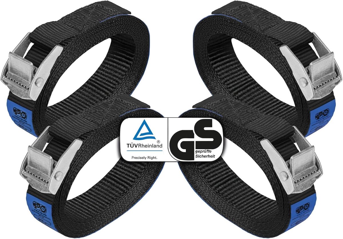 SnelShoppen - Lashing Strap Bevestigingsriem met Klemgesp - Zwart - 2.5 cm x 1 m - Set van 4 Stuks - Tot 250 kg - Ideaal voor Camping, Tuin, Vervoer