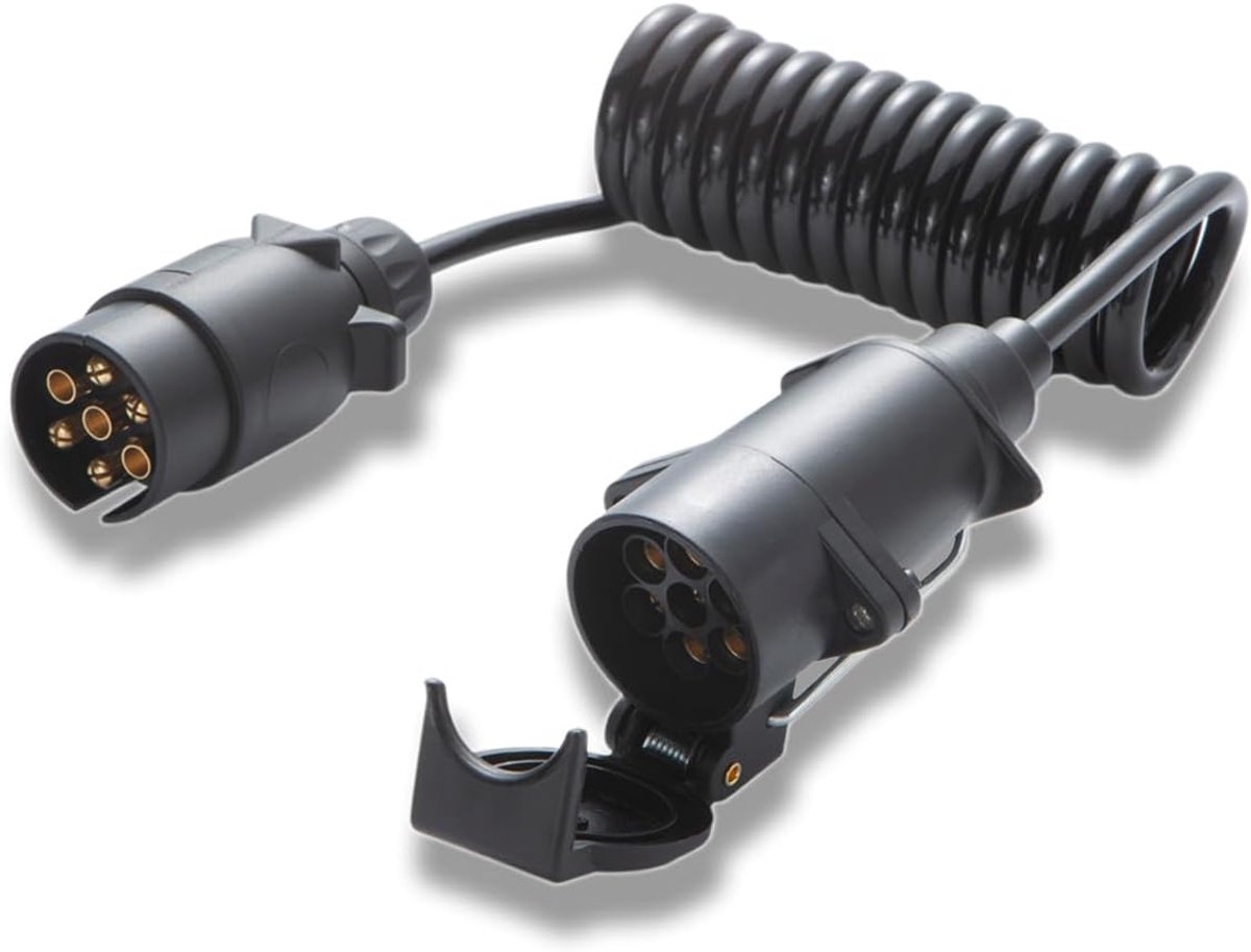 SnelShoppen - 7-Pin Trailer Kabel 12V - Spiraalkabel voor Caravan, Auto, Trailer, Truck - 2 Meter - Flexibel en Vlamvertragend - Hoogwaardige Koperver