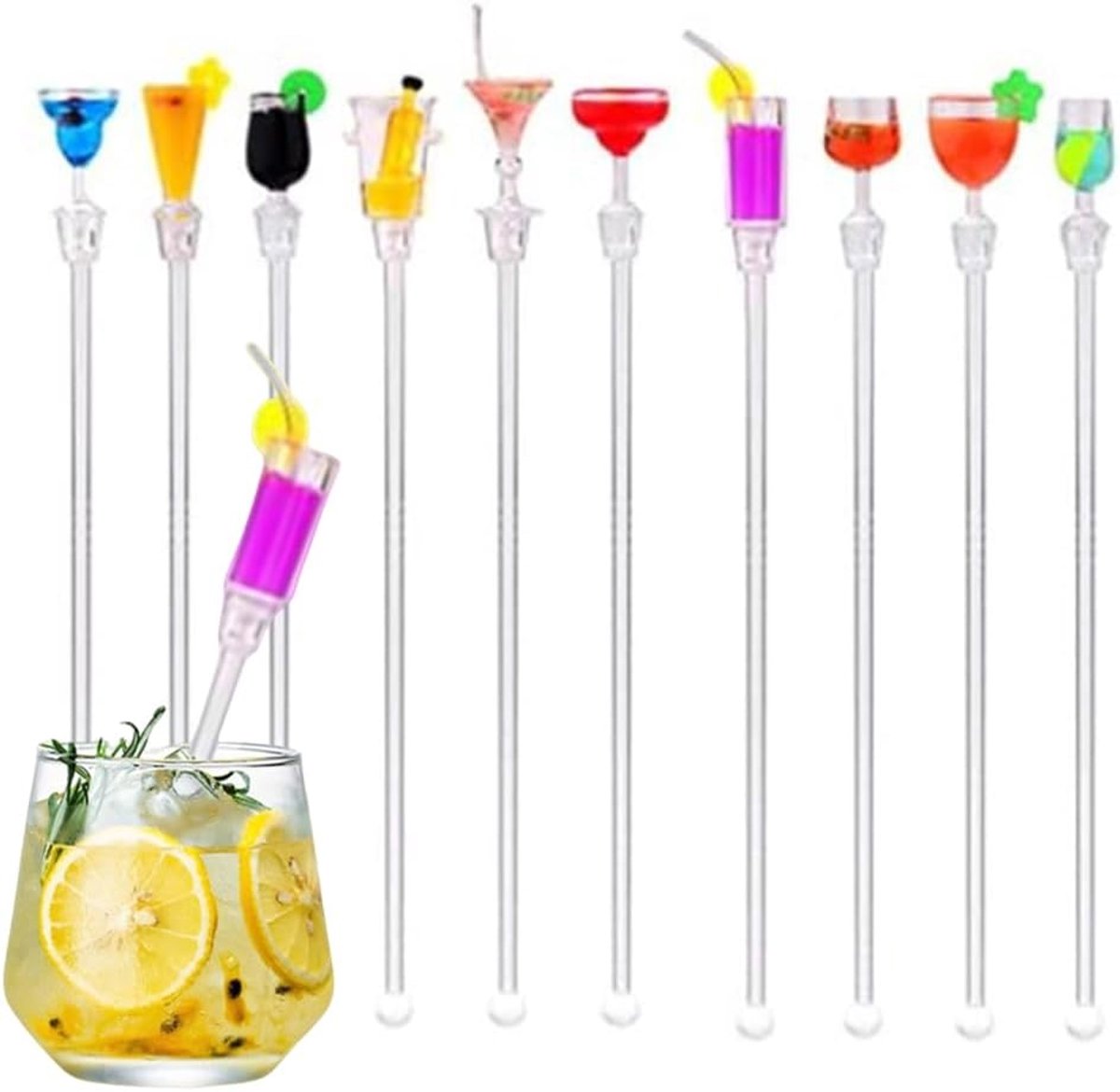 SnelShoppen - Cocktail Stokken 10 Stuks Acryl Cocktail Roerstaafjes Kleurvolle Swizzle Mixsticks Plastic Cocktails 23cm Herbruikbaar