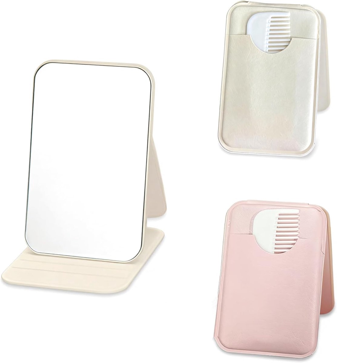 SnelShoppen - Vouwbare Hoekige Ultra-Dunne Duurzame Pocket Spiegel met Kam, Portable Super HD PU Leren Hoes, Reismirror, Kleine Spiegel voor Make-up,