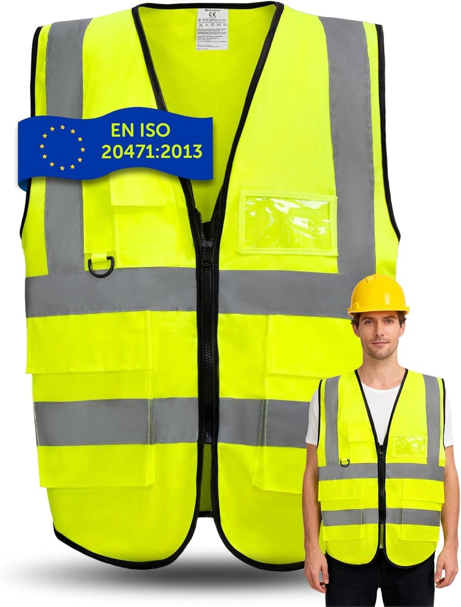 SnelShoppen - High Visibility Reflective Safety Vest | Veiligheidsvest met Meerdere Zakjes | Reflecterend Werkvest voor Bouwplaatsen, Auto's en Motorf