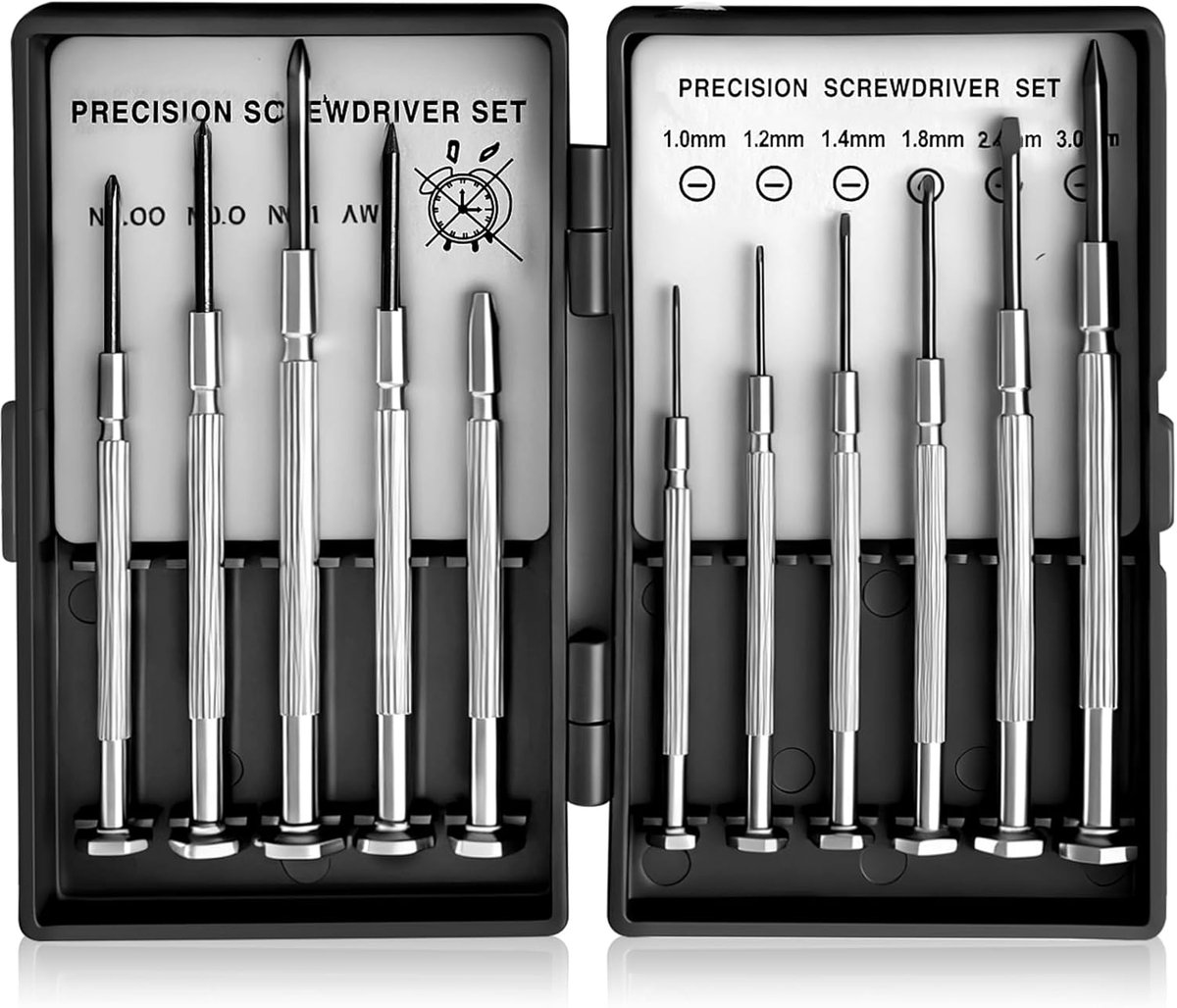 SnelShoppen - 11-delige Schroevendraaierset, Mini Schroevendraaierset voor Horloges en Brillen, Fijn Mechanische Schroevendraaiers met Sterke Magneet,