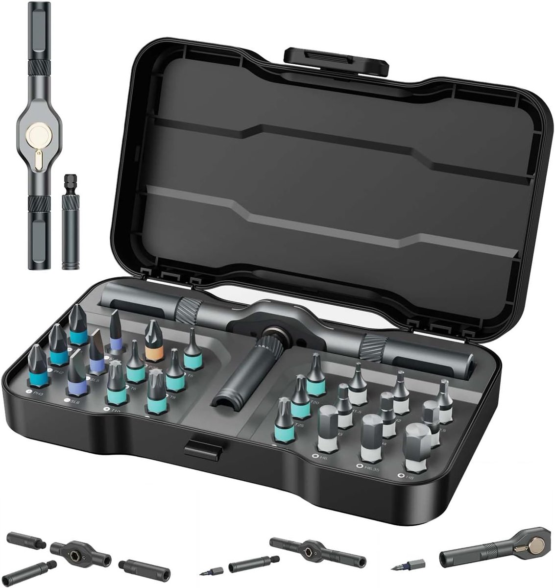 SnelShoppen - 24-in-1 Magnetische Schroevendraaier Set, DIY Ratchet Schroevendraaierset, Multi Magnetische Aandrijving Tool met Afneembare Ratchet Han
