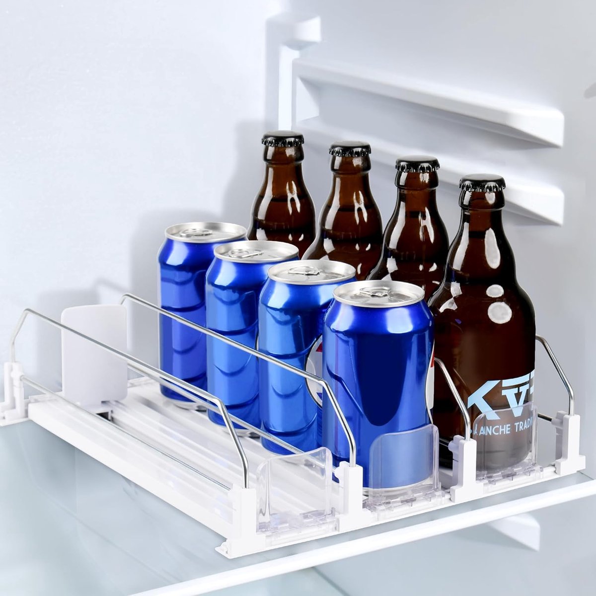SnelShoppen - Fridge Organiser voor Dranken, Automatische Koelkast Organizer, Zelf-Schuivende Drinkdispenser, Voor 12 Blikjes, 3 Rijen, Keuken en Supe