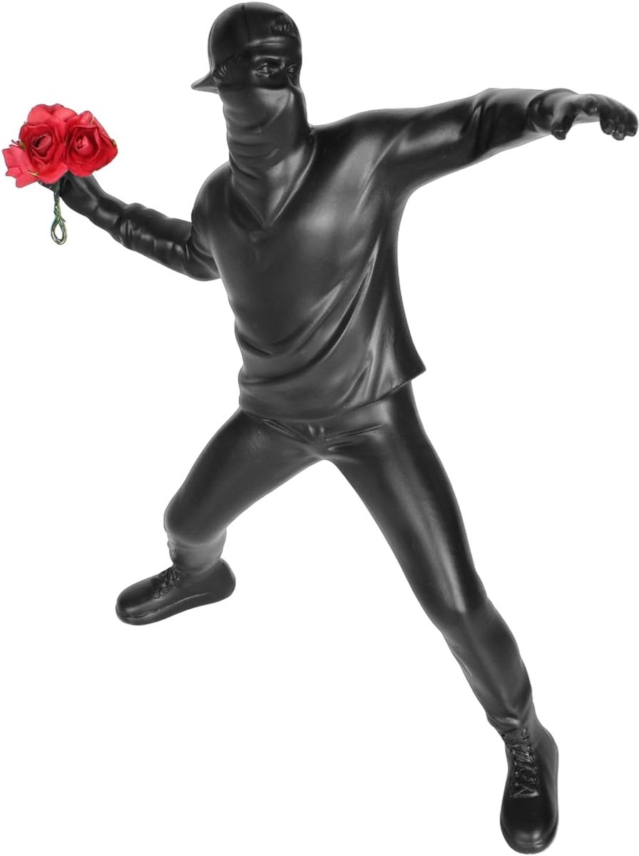 SnelShoppen - Banksy Figurine The Flower Worker | Moderne Street Art Beeld | Abstract Art Deco Sculptuur | Zwart | Perfect voor Woonkamer, Kantoor en
