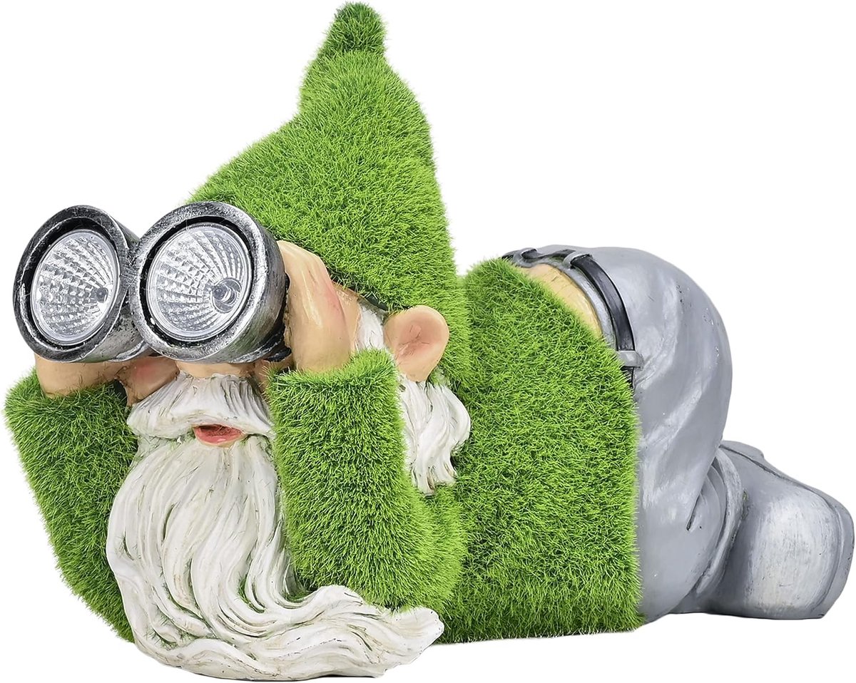 SnelShoppen - Tuinbeeld Tuinbeeldje Gnoom met Solar Verlichting - Flock Gnome Tuinornament - Waterproof Buiten Decoratie voor Tuin en Patio - 19cm