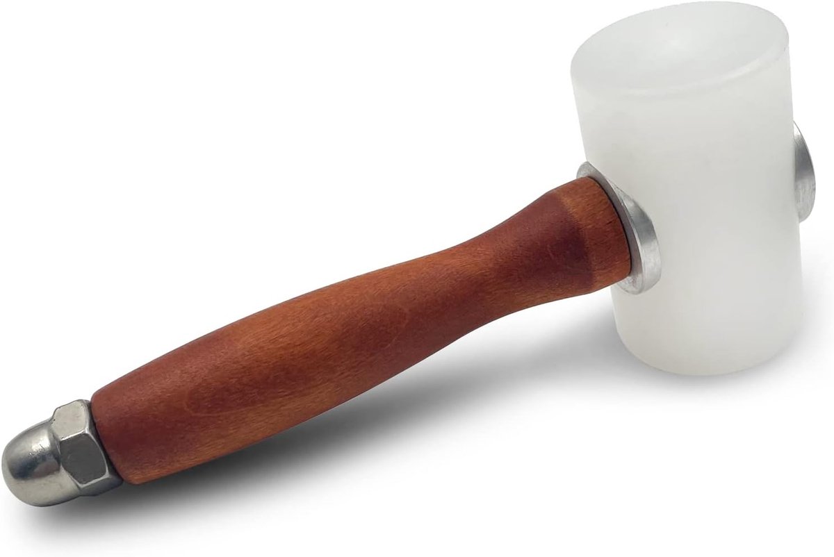 SnelShoppen - T-Head Leer Hamer - Nylon Klop Hamers - Hout Handvat - 19.5cm - Bruin & Wit - Duurzaam Gereedschap voor Leerbewerking & Creatieve Projec
