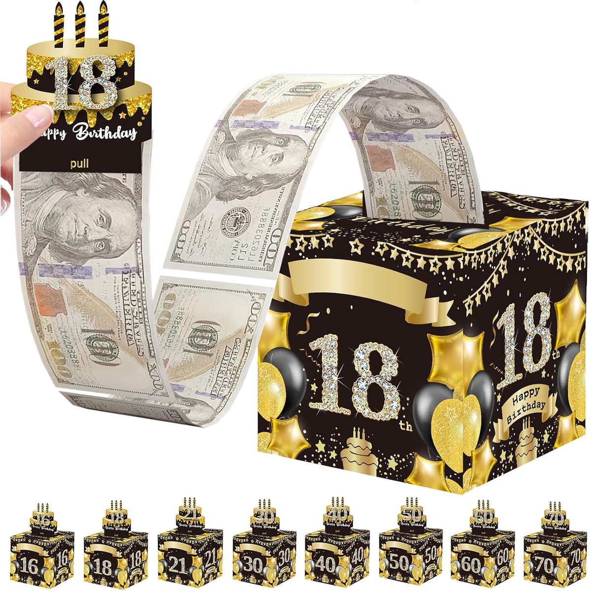 SnelShoppen - POPOYU 18e Verjaardag Spaarpot Cash Cadeautrekker voor Jongens en Meisjes - Grappige Cadeautrekker Spaarpot Presentatiedoos voor Geld Ca