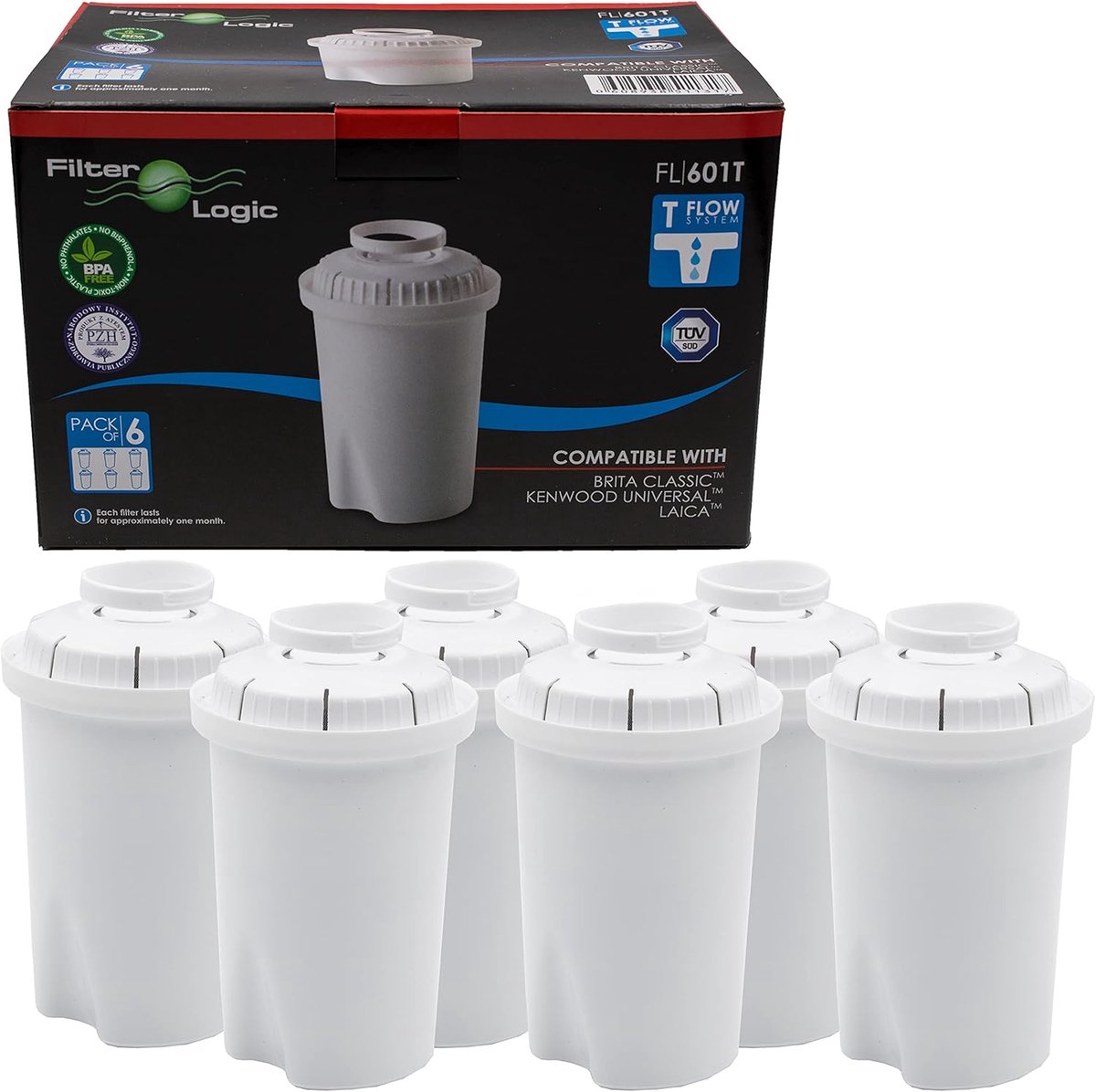 SnelShoppen - Set van 6 Waterfilter Cartridges voor Keuken en Camping - Compatibel met Diverse Waterfilter Jugs - Vermindert Kalk en Chloor - Hoge Kwa