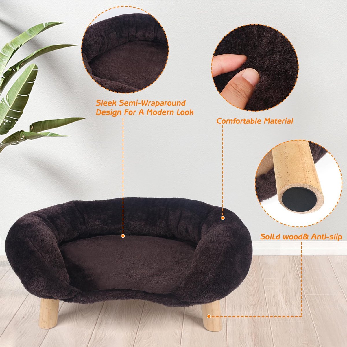 HAUSS SPOLE Kattenmand – Comfortabele Steun – 50 x 40 x 12,5 cm – Polyester – Bruin – Halfomsloten Slaapplaats Voor Binnen – Antislip