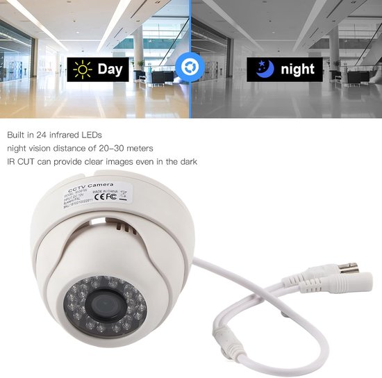SnelShoppen - CCTV Camera Dome 1080P HD met 3.6mm Lens, Infrared Nachtzicht, 24 LED's, 4-in-1 Beveiligingscamera voor Binnen en Buiten van Snelshoppen — afbeelding 3