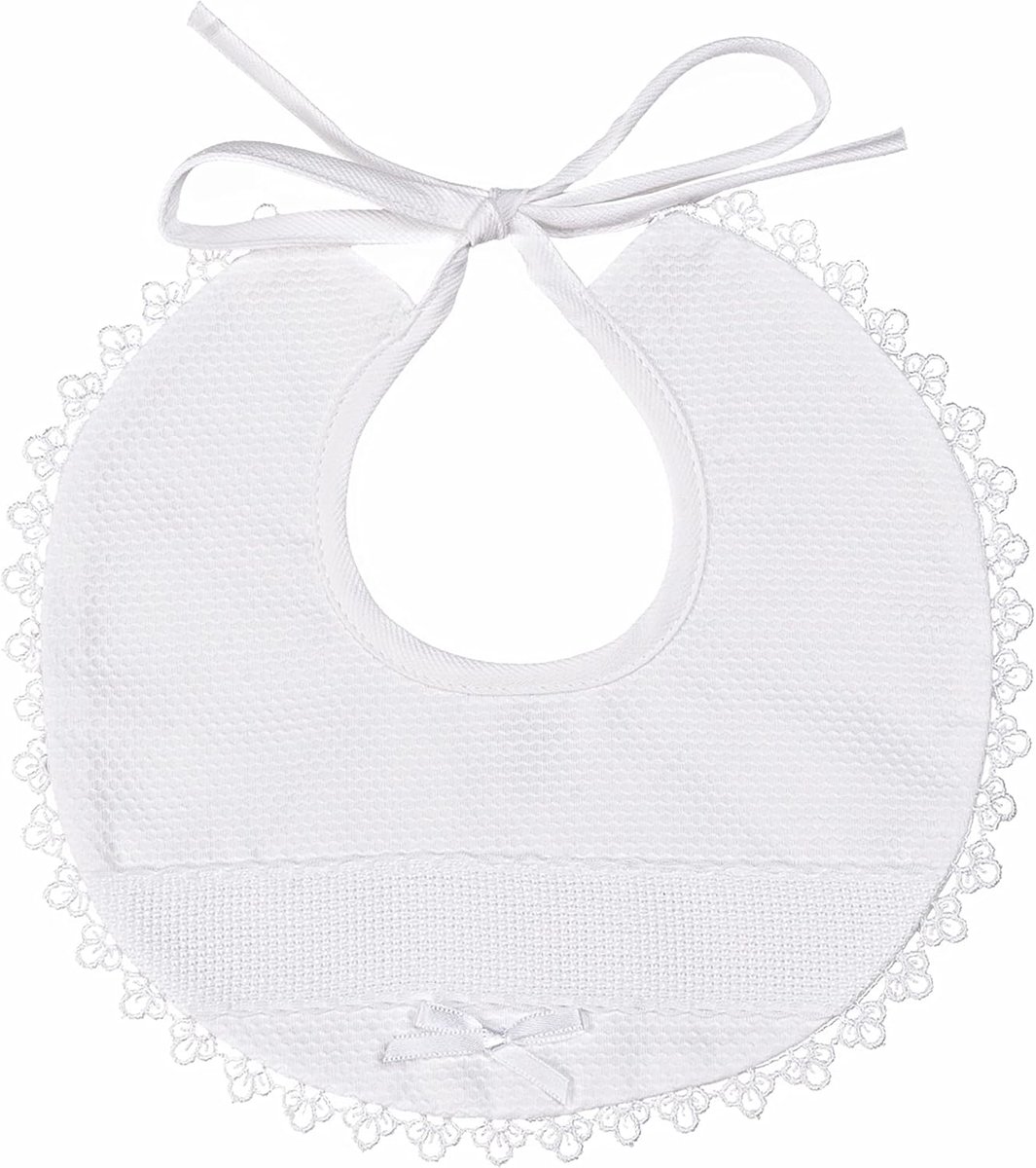 SnelShoppen - Elegant Wit Katoenen Baby Bib - Ceremonie Bib met Aida Borduurband - Ideaal voor Doop en Feesten - 100% Made in Italy - Rond met Lacing