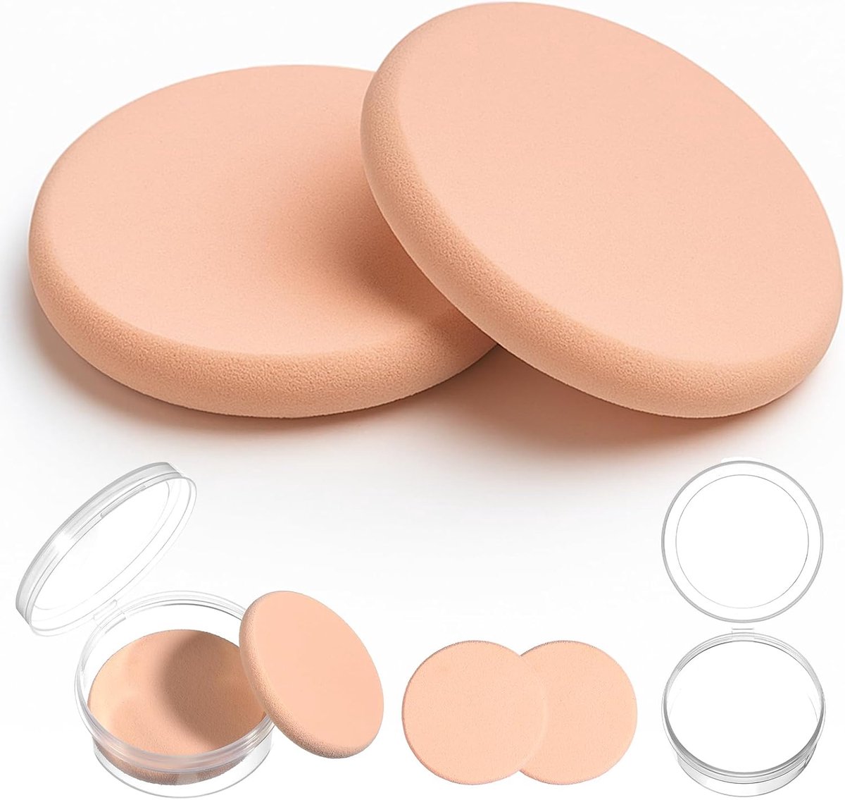 SnelShoppen - 2pcs Makeup Sponge Set met Reisetui, Ronde Foundation Sponges voor Alle Huidtypes, Poeder Puff voor Vlekkeloze Applicatie, Nat en Droog