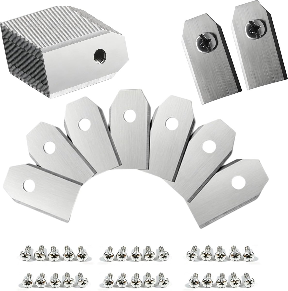 SnelShoppen - Pack van 30 Vervangbladen met 30 Schroeven, Geschikt voor Robotic Lawnmowers, Rvs Bladen, 35 x 18 x 0,75 mm, Ideaal voor Tuinonderhoud e