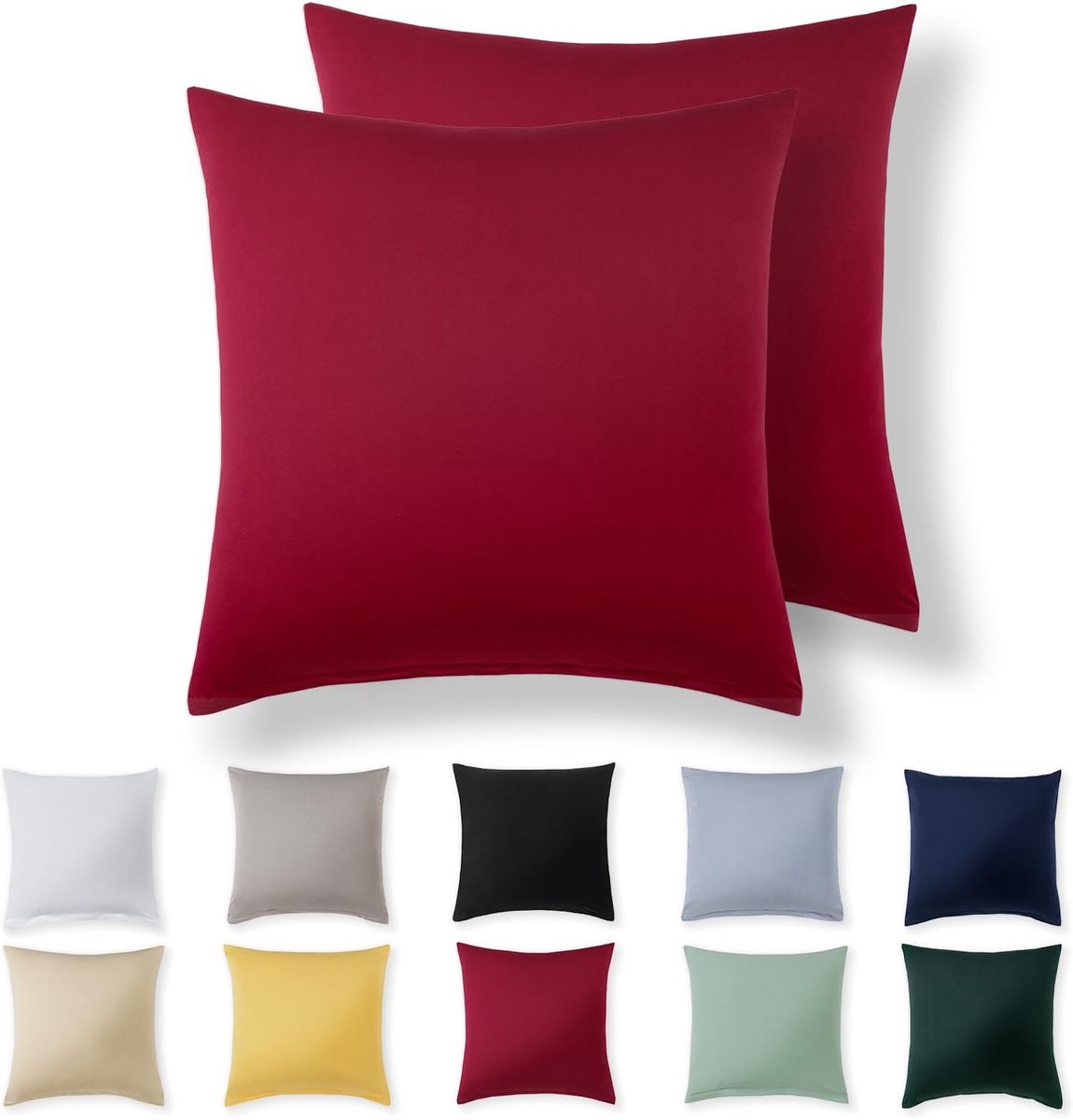 SnelShoppen - Set van 2 Jersey Kussenhoezen met Rits 40x40 cm, Rood, 100% Katoen, Super Zachte Kussenhoezen voor Woonkamer, Slaapkamer, Tuin en Feestj