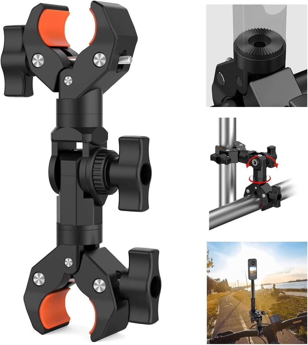 SnelShoppen - UNSTINCER Dubbele Super Clamp voor Motorfiets Fiets Stuur Umbrella Selfie Stick | Heavy Duty Clamp 360° Draai, Compatibel met Insta360 C