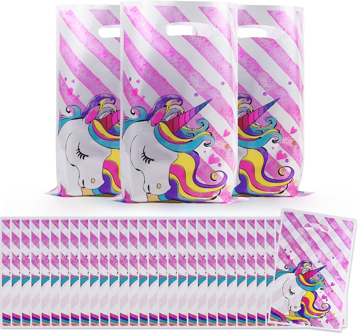 SnelShoppen - 30 Stuks Eenhoorn Verjaardagsfeest Tassen voor Kinderen, Baby Shower, Plastic Gift Bags, Waterdicht, 17x25 cm, Feestdecoratie