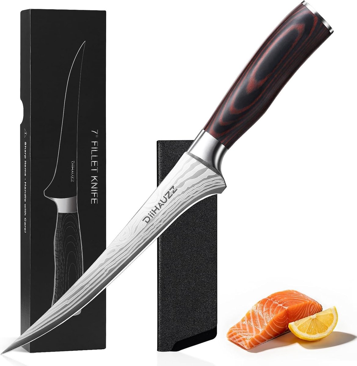 SnelShoppen - Fileermes 18 cm - Ultrascherp Uitbeenmes - Professioneel Visfileermes met Ergonomische Pakkahouten Handgreep - Koksmes van Koolstofstaal