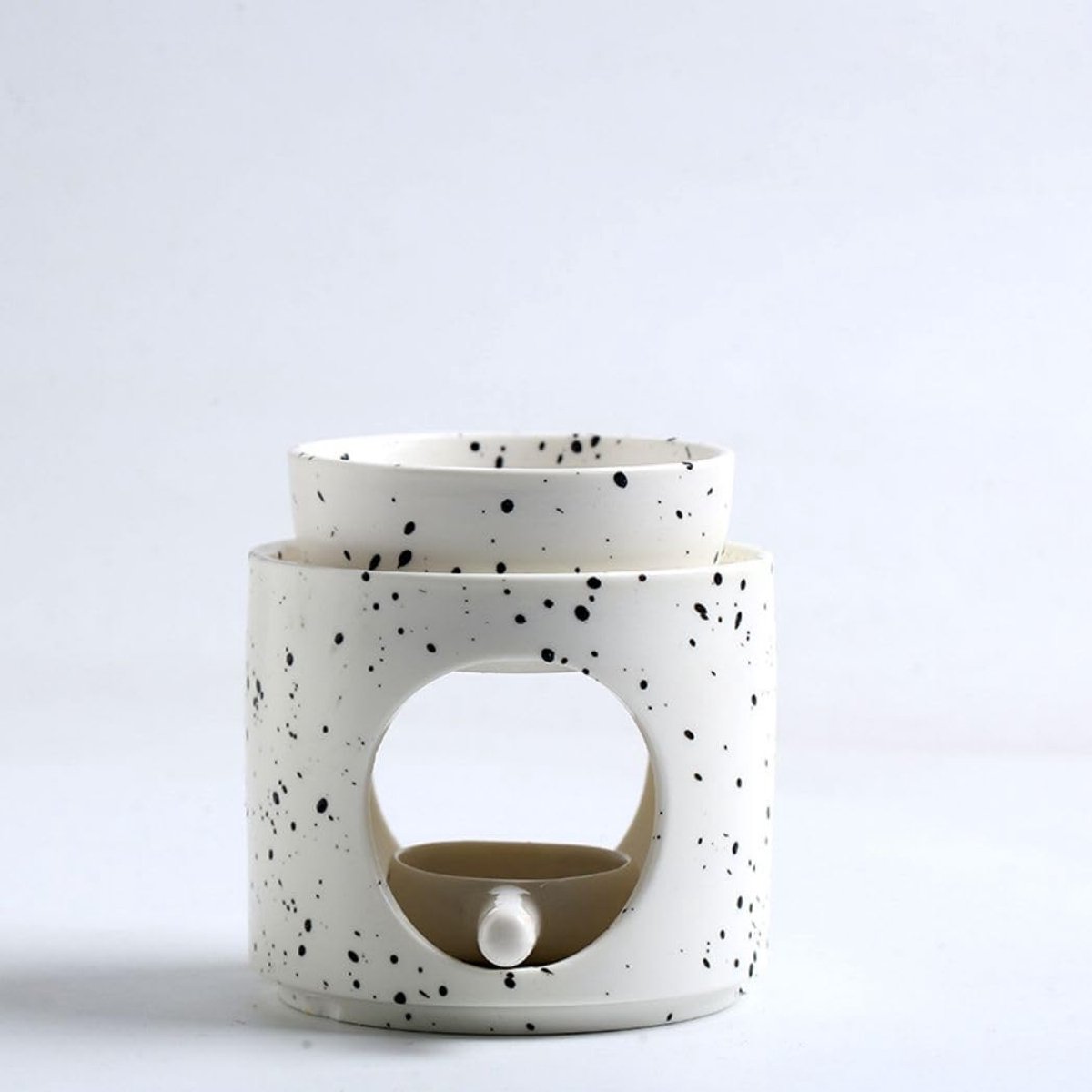 SnelShoppen - Aroma Lamp Theelicht Houder Keramisch Geurkaarsen Branders Zwart Met Stippen 10 cm Voor Wax Melt en Essentiële Olie