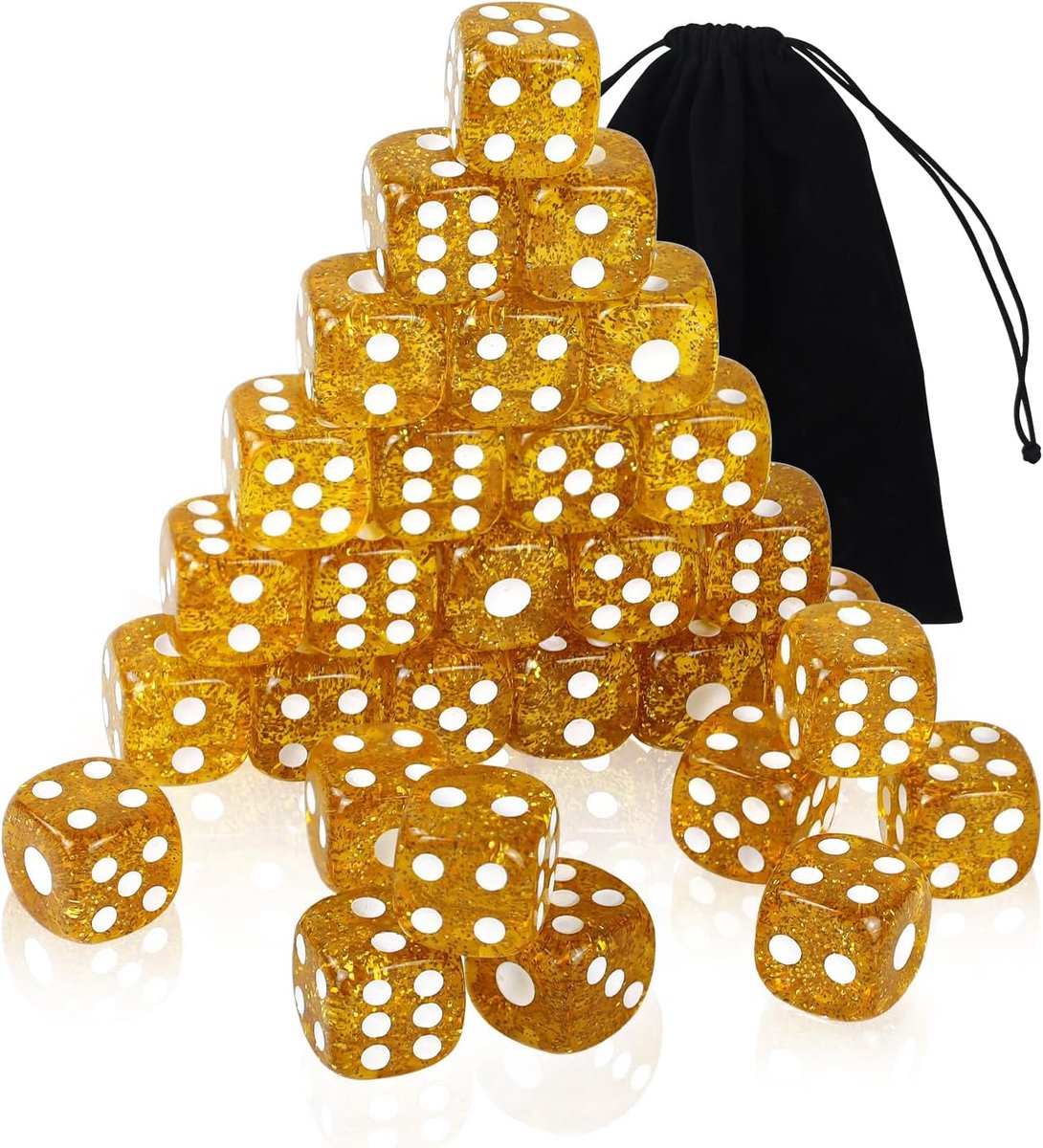 SnelShoppen - 30 Stuks D6 Heldere Dobbelstenen 16mm Acryl Glitter Goud, Kleurvolle Dobbelstenen Set met Afgeronde Hoeken voor Spellen, Feest, Poker, S