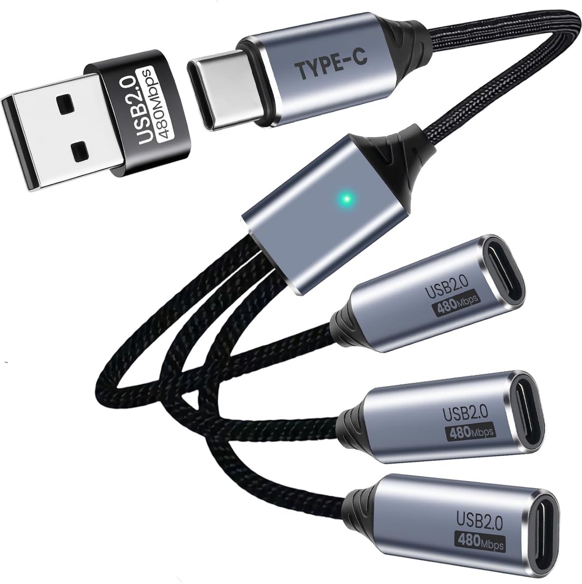 SnelShoppen - USB C Splitter 3 Poorts met USB Adapter voor Dataoverdracht en Opladen, Multi-Type C Male naar Vrouwelijk, Geschikt voor Smartphone, PC,