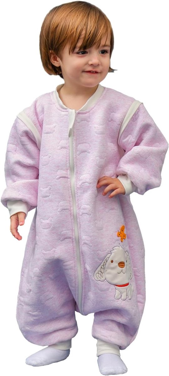 SnelShoppen - Kinderslaapzak Baby Lange Mouwen Winter - Dog Patroon Met Voeten - 100% Katoen Unisex - Geschikt Voor 0-16 Maanden - Verstelbaar Voor Bi