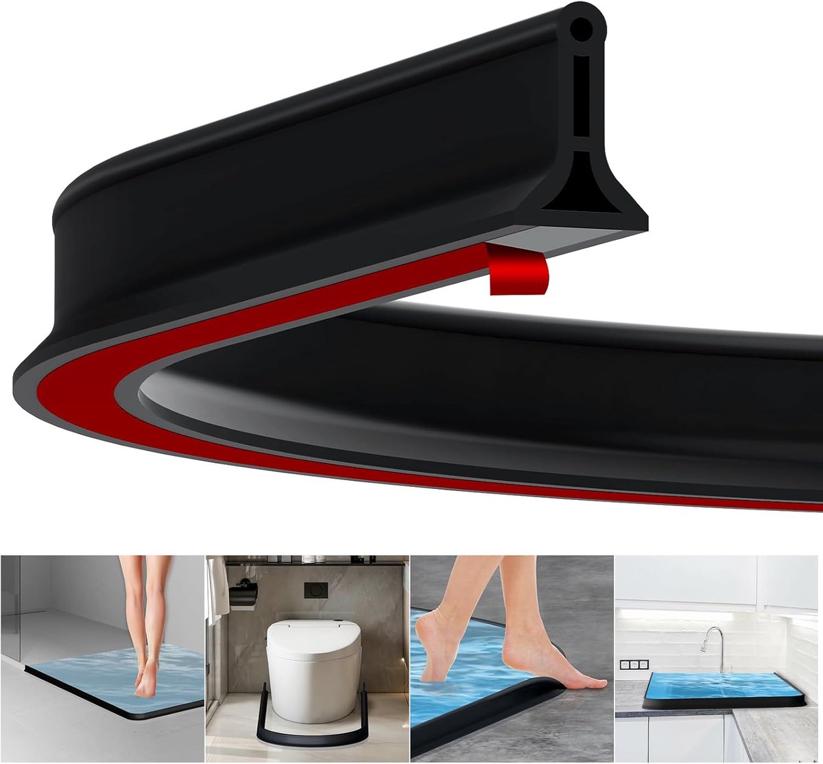 SnelShoppen - Fentar Douche Splash Guard 2m - Zelfklevende Waterdichte Rubber Waterbarrière - Flexibele Douche Seal Strip voor Badkamer - Voor Natruim